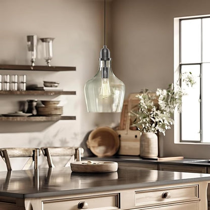 INK+IVY Auburn Pendant Kitchen Lighting for Dining Room, Industrial Lights, Hand-blown Glass Bell Shaped Pendant Light for Kitchen Island, Foyer, Bedroom, 9" Dia x 95.5" H, Bronze/Clear