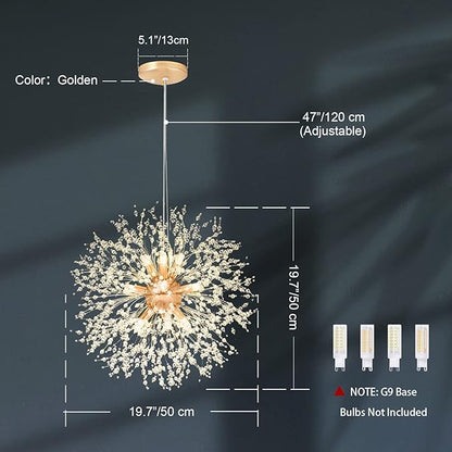 SineRise Modern Crystal Chandeliers Firework, Crystal Light Fixture, Dandelion Chandelier (9-Light, Gold) for Foyer Hallway Entryway Kitchen Bedroom