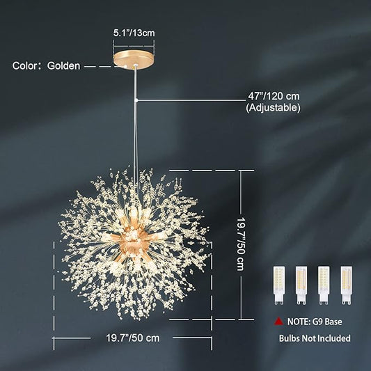 SineRise Modern Crystal Chandeliers Firework, Crystal Light Fixture, Dandelion Chandelier (9-Light, Gold) for Foyer Hallway Entryway Kitchen Bedroom