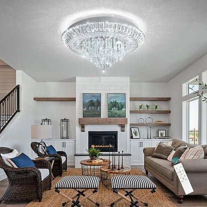 Modern LED Chandelier Crystal Ceiling Light Fixture Raindrop Chandeliers Dimmable Lighting for Living Room Dining Room Entryway Bedroom Silver