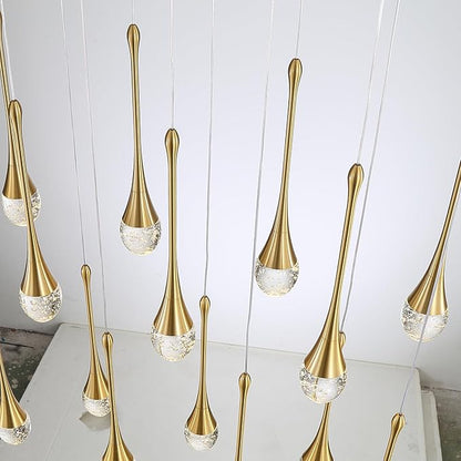 ykolupty 138'' High Ceiling Chandelier for Entryway Gold Raindrop Crystal Chandeliers for Living Room Foyer Staircase Flush Mount Sloping Ceiling Pendant Light Fixture LED Dimming 2700k-6000k