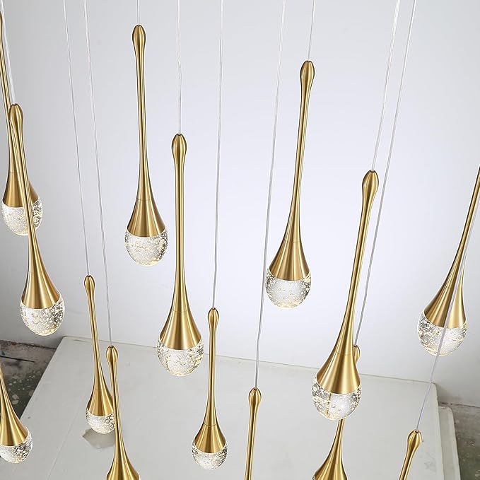 ykolupty H100'' Modern Chandelier 9-Lights Gold Foyer Entrance Chandeliers High Ceiling Chandelier LED Dimmable 2700-6000K Fixtures