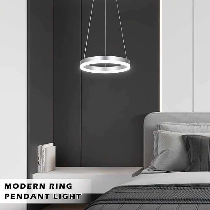 12" Nickel Led Ring Chandelier Ring Modern Led Chandelier Modern Pendant Lights Adjustable Height Light Contemporary Light Fixture for Kitchen Island Bedroom Kitchen Island Dining Room