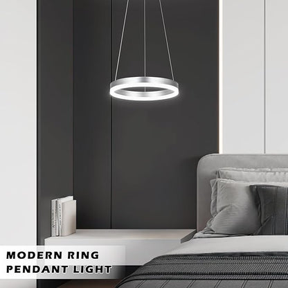 12" Nickel Led Ring Chandelier Ring Modern Led Chandelier Modern Pendant Lights Adjustable Height Light Contemporary Light Fixture for Kitchen Island Bedroom Kitchen Island Dining Room