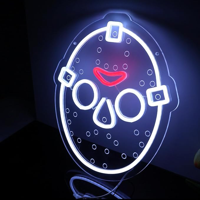 Horror Figure Neon Signs Neon Lights for Wall Decor, Dimmable LED Friday The 13th Neon with USB Power for Kids & Adults Room Decoration, Birthday Party Bar Home Halloween Gift14*12.2inch