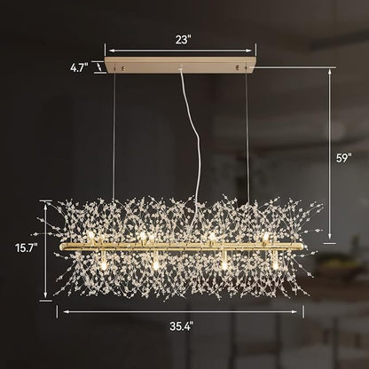 Modern Crystal Firework Chandelier, Linear Lighting Fixtures Hanging, Gold Dandelion Chandelier LED Pendant Lighting for Dining Room, Bedroom, Living Room (12-Light, 35.5")