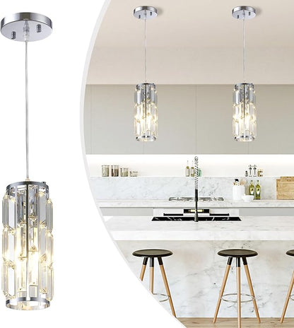 Pendant Lights Kitchen Island Modern Chrome Pendant Light Fixtures, Island Pendant Lights for Kitchen, mini pendant lights Crystal, Adjustable Hanging Lights Fixture for Dinning Room (Chrome 2-Pack)