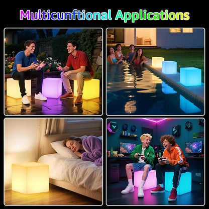 FUYO 12 inch LED Light Cube with Remote Waterproof Light Up Cube Chair, 16 RGB Colors LED Table for Kids Night Light, Glow Cube for Indoor Outdoor Home Patio Party (White-12 inch)