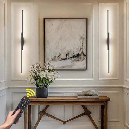 Aipsun Black Wall Sconces Set of Two Battery Operated Wall Sconces 3000K-6000K Dimmable LED Wireless Wall Lights for Living Room,Bedroom,12,000mAh,39.4Inch (2 Pack)