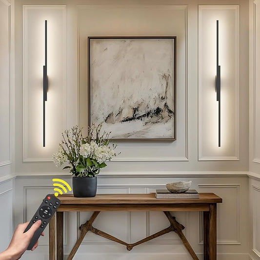 Aipsun Black Wall Sconces Set of Two Battery Operated Wall Sconces 3000K-6000K Dimmable LED Wireless Wall Lights for Living Room,Bedroom,12,000mAh,39.4Inch (2 Pack)