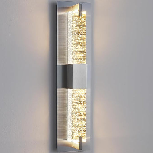 WOSHITU LED Wall Sconce Light: 19 Inch Nickel Modern Sconces Wall Lighting 3000K Dimmable Crystal Wall Lamps Indoor Bathroom Sconce Wall Mount Light Fixtures for Living Room/Bedroom/Hallway