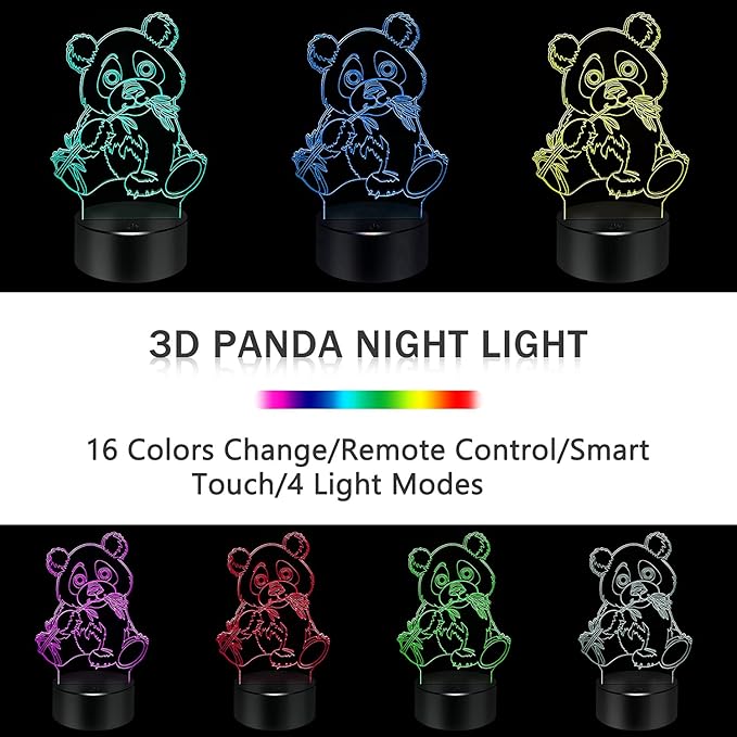 BASSI Panda Gift Panda Lamp for Kids, 16 Colors Changing Remote Control Night Light Panda Toy - Birthday for Boys Girls Age 3 4 5 6 7 8 9 Teenages