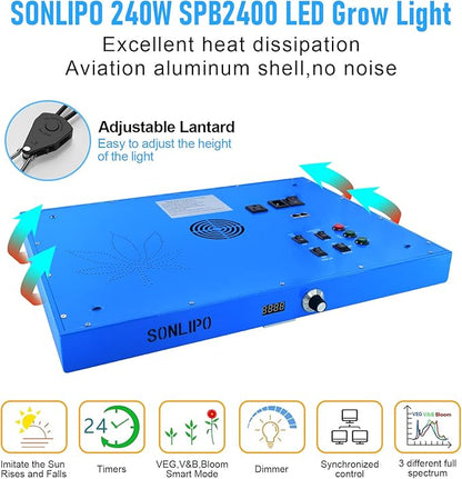 240W LED Grow Light, 4x4 ft Coverage, Dimmable Full Spectrum,Timers,Daisy Chain Veg & Bloom Plant Growing Lamps for Indoor Growing Hydroponic Sunrise Sunset Grow Lights,High Yield PPFD …