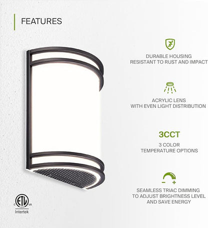 ASD LED Indoor Wall Mount Light Fixture - 10 Inch 15W Modern Interior Oil Rubbed Bronze Dimmable Wall Sconce Light - ETL 3000K 4000K 5000K Adjustable - Hallway, Bedroom LED Wall Lights