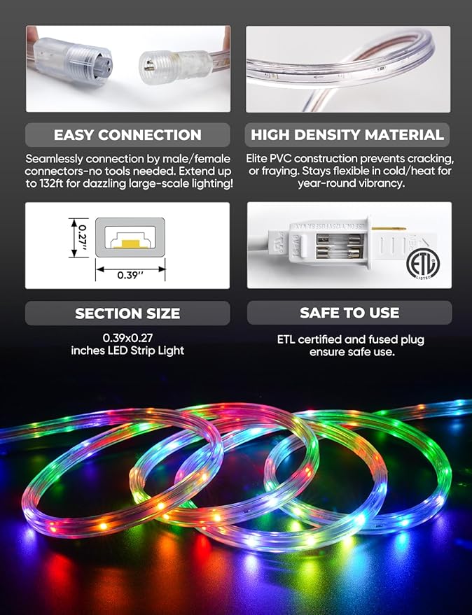 GZBtech RGB+IC+CCT LED Strip Lights 33FT/10M, Outdoor Color Chasing Festival Light with Warm&Cold White, Dimmable IP65 Waterproof LED Christmas/Halloween Lighting for Party, Patio, Garden, ETL Listed