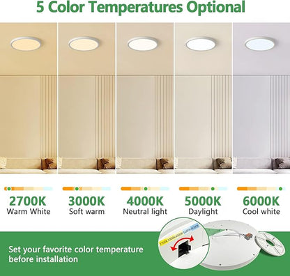 20 Inch Dimmable LED Flush Mount Ceiling Light, 40W,4350LM, 2700K/3000K/4000K/5000K/6000K CCT Selectable,White Round Flat Panel Low Profile Ceiling Light Fitures for Kitchen/Bedroom/Living Room