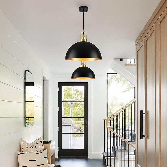 16'' Large Black Pendant Lights for Kitchen Island Lighting, 2-Pack Modern Farmhouse Industrial Dome Hanging Ceiling Pendant Lighting Fixture for Dining Room, Bar, Living Room
