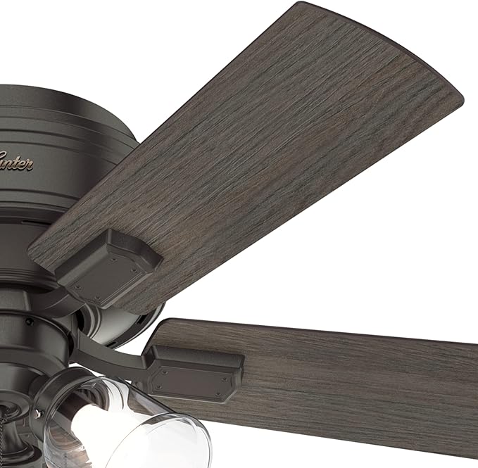Hunter 42 inch Indoor Ceiling Fan with LED Lights and Pull Chain - Low Profile Flush Mount Ceiling Fan, 5 Blades, For Bedroom, Living Room, or Kitchen, Quiet - Crestfield 52153, Noble Bronze