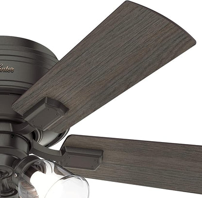 Hunter 42 inch Indoor Ceiling Fan with LED Lights and Pull Chain - Low Profile Flush Mount Ceiling Fan, 5 Blades, For Bedroom, Living Room, or Kitchen, Quiet - Crestfield 52153, Noble Bronze