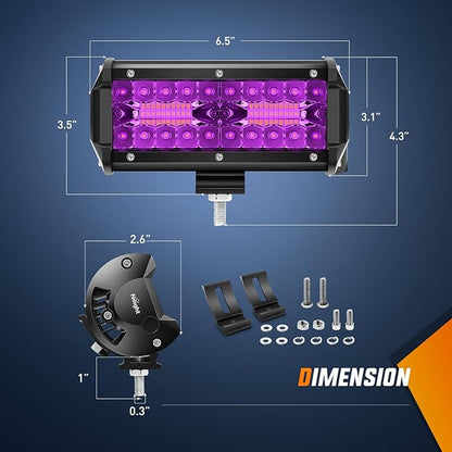 Nilight 6.5 Inch LED Light Pods Purple Triple Row 2PCS 120W Flood Spot Combo Off Road Driving Decoration Neon Hunting Lighting for UTV Pick-up Van Boat Tractor