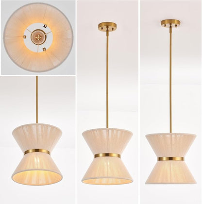 Hand Woven Boho Pendant Light Coastal Mini Modern Chandelier Adjustable Transitional Minimalist Pendant Lighting Fixtures for Kitchen Island Dining Room, White, Dia 12.2”, UL Listed