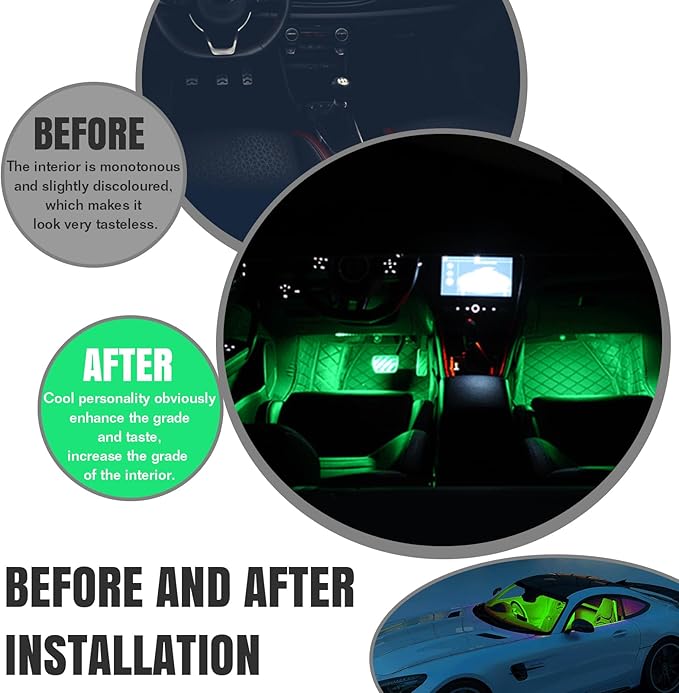 Car LED Strip Light, 24 LED RGB Auto Under Dash Interior Atmosphere Lights, 12V Ambient Night Light, Auto Interior Decorative Lamp, Universal Car Accessories (Green, USB Port)