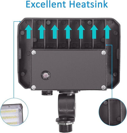 30W LED Flood Light with Knuckle, Outdoor Security Fixture Light with Dusk-to-Dawn Photocell 5000K 4,050lm(200W Equivalent) Waterproof with Base AC100-277V for Wall Mount Entrance Garden Yard