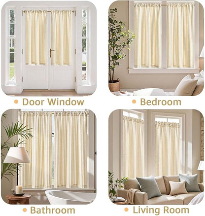 jinchan Striped Linen Kitchen Curtains 45 Inches Tier Curtains Farmhouse Modern Cafe Style Small Window Treatments Airy Light Filtering Rod Pocket for Living Room Bathroom 2 Panels Mustard Yellow