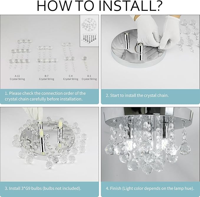 TISLYCO Modern Raindrop Crystal Chandelier, 3 Lights Flush Mount Ceiling Light, Silver Modern Mini Ceiling Light Fixture for Bedroom, Dining Room, Living Room, Hallway, Closet, Bathroom