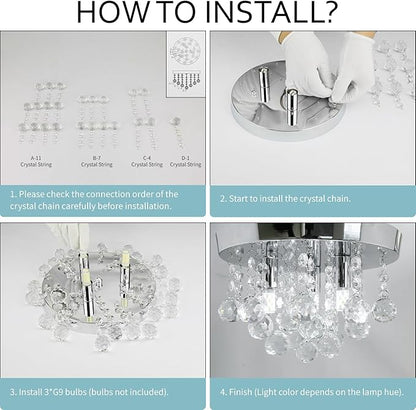 TISLYCO Modern Raindrop Crystal Chandelier, 3 Lights Flush Mount Ceiling Light, Silver Modern Mini Ceiling Light Fixture for Bedroom, Dining Room, Living Room, Hallway, Closet, Bathroom