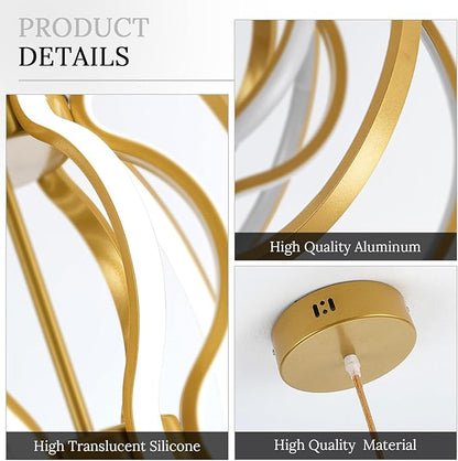 Modern Gold Chandelier with Remote Control, 69W 3-Color Temperature Dimmable LED Chandelier for Dining Room, Hanging Adjustable Pendant Light for Living Room Kitchen Foyer Entryway