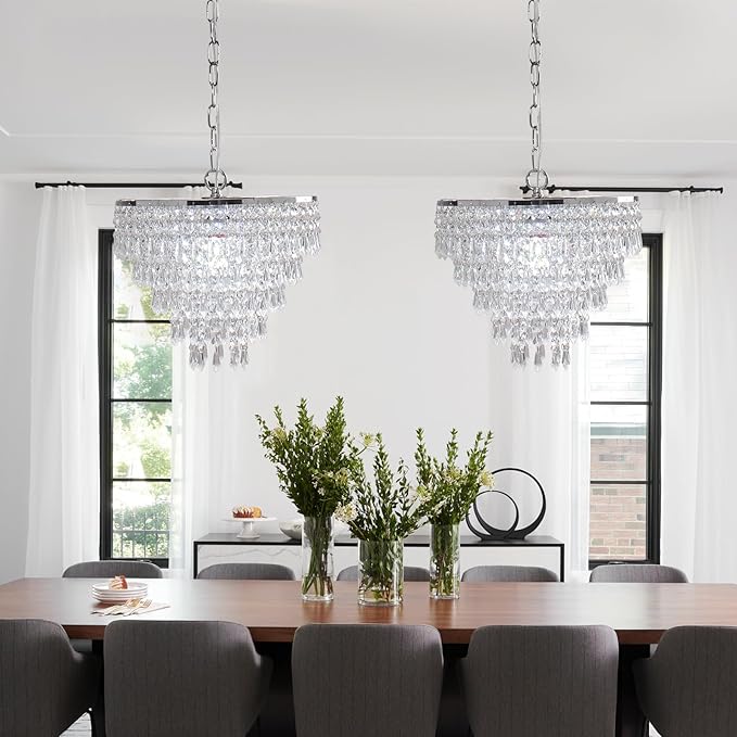FRIXCHUR 11.8'' Crystal Chandelier Chrome Crystal Ceiling Light Led Flush Mount Ceiling Pendant Light Metal LED Pendant Light for Bedroom Living Room Foyer