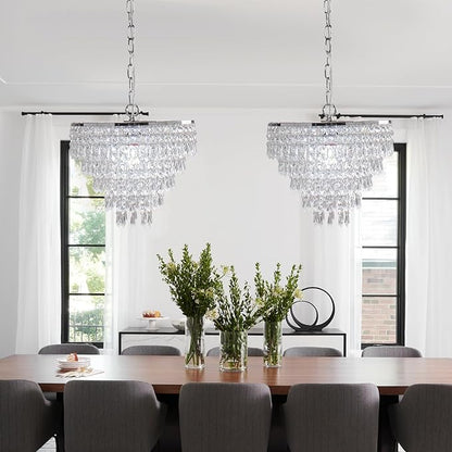 FRIXCHUR 11.8'' Crystal Chandelier Chrome Crystal Ceiling Light Led Flush Mount Ceiling Pendant Light Metal LED Pendant Light for Bedroom Living Room Foyer