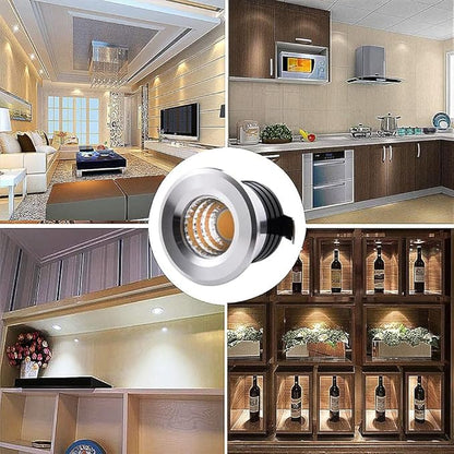 5 Pack 3W Mini LED Recessed Lighting, 1 Inch Recessed LED Lights, Under Cabinet Lighting Under Cabinet Lights 300LM 3000K Warm White AC 120V Lights with Driver Power (Warm White/Silver, 3W/5 Pack)