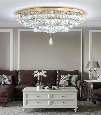 Modern Chandeliers for Living Room Crystal Chandelier Ceiling Light Fixture LED Dimmable with Remote Pendant Lighting Flush Mount Lighting for Dining Room Bedroom Gold