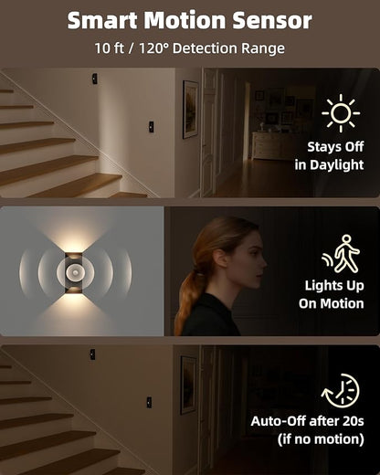 EZVALO Motion Sensor Wall Lights, 4000mAh Rechargeable Battery Operated Wall Sconces Set of 2, 3 Color Temps, Dimmable, Wireless Magnetic Night Light with Remote, Timer, for Hallway, Stair, Bedroom