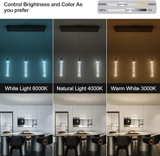 Modern Pendant Light with Adjustable Height - Brushed Nickel & Cylinder Island Lights, 3000-6000K Dimmable Kitchen Pendant Lighting for Kitchen Island, Dining Room, Bar Counter
