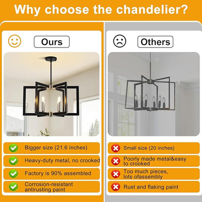 21.6" Dining Room Light Fixture, 6-Light Black+Brushed Nickel Farmhouse Chandeliers for Dining Room, Industrial Hanging Pendant Lights Fixture for Kitchen Island, Bedroom, Entryway, Foyer, Entryway