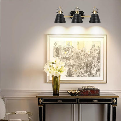 PAZALA Black and Gold Vanity Light, 3-Lights Farmhouse Vanity Light, Bathroom Light Fixtures Over Mirror, 24inch Modern Bathroom Wall lamp for Bath Mirror Living Room Cabinet Bedroom