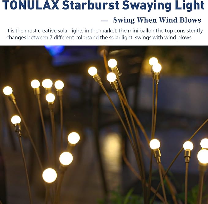 TONULAX Solar Garden Lights 8 Pack - Upgraded Solar Swaying Light, Sway by Wind, Outdoor Lights, Yard Patio Pathway Decoration, High Flexibility Iron Wire & Heavy Bulb Base, Warm White