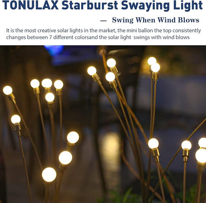 TONULAX Solar Garden Lights 8 Pack - Upgraded Solar Swaying Light, Sway by Wind, Outdoor Lights, Yard Patio Pathway Decoration, High Flexibility Iron Wire & Heavy Bulb Base, Warm White
