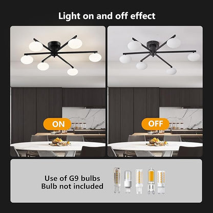 Globe Semi Flush Mount Ceiling Light Black Sputnik 6-Lights Ceiling Lighting Mid Century Modern Close to Ceiling Light for Bedroom Kitchen and Dining Room