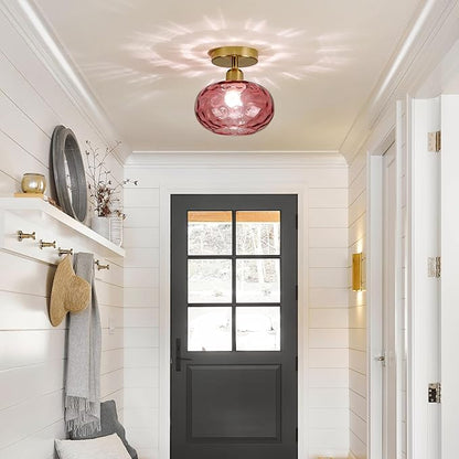 Luafac Red Glass Semi Flush Mount Ceiling Light - 2 Pack,7.9 Inch Small Hammered Art Deco Glass Hallway Light fixtures, Vintage Gold Flush Mount Ceiling Light for entryway Foyer Laundry Room Kitchen