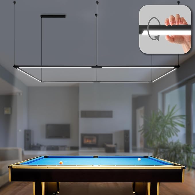 Solvita Professional LED Billiard & Pool Table Light, Non-Flickering & Evenly Distributed Lighting Source, Adjustable Height & 360° Rotatable Light Angle - Daylight 5000K (49.6 x 98.5 inch)