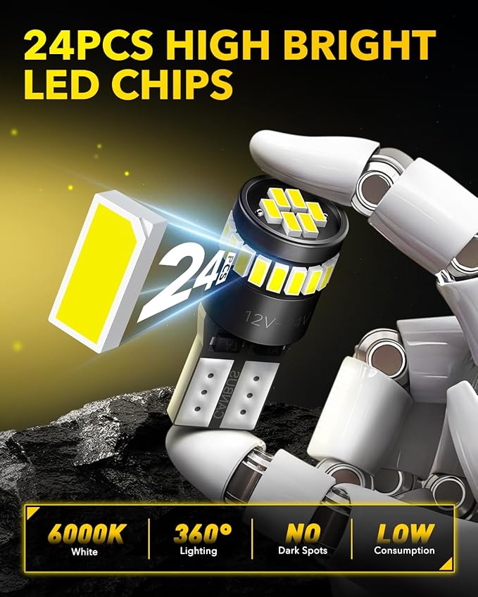AUXITO 194 LED License Plate Light Canbus Error Free, 6000K White 168 175 2825 T10 W5W LED Bulbs for Car Interior Map Dome Trunk Exterior Parking Lights, Pack of 2