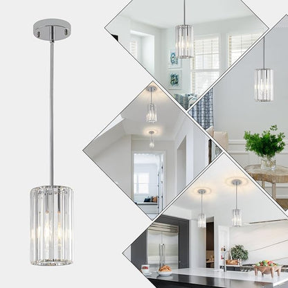 Chrome 2-Pack Modern Pendant Lights Mini Chandelier Kitchen Island Pendant Lights Hanging Light Fixtures Adjustable Crystal Chandelier Fixture for Island Dining Room Hallway Bedroom
