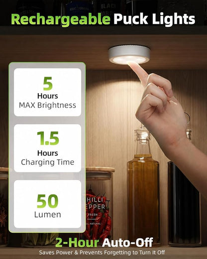 EZVALO LED Puck Lights, 6Pack Rechargeable Battery Touch Light, 2.5'' Mini Tap Lights, Wireless Closet Light, Under Cabinet Lighting, 3 Color & 83 RGB, Stick On Lights for Kitchen,Pantry,Shelves