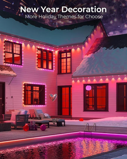 CINOTON Permanent Outdoor Lights 100ft, Smart RGBW+IC Eaves Lights with 60LEDs, IP67 Waterproof, 111 Scene Modes for Daily and Festival, Halloween Christmas Holiday Decor, APP/Voice/Remote Control