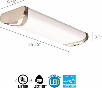 Lithonia Lighting Brushed Nickel 2-Ft Flush Mount Light for Kitchen | Attic | Basement | Home, 4000K, 25W, 2100 Lumens , cool white , - FMLBML 24IN 40K 80CRI BN