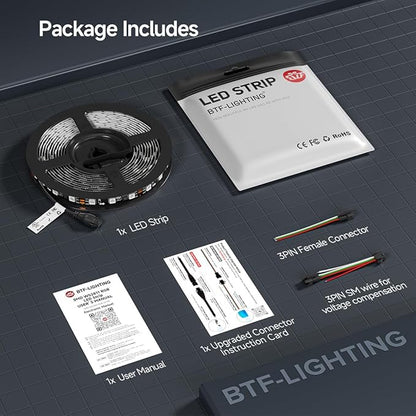 BTF-LIGHTING WS2811 IC=RGB+IC Addressable Color RGB LED Strip,16.4FT 60LED/m 10Pixels/m,IP30 Black PCB,UL Listed,Flexible DC12V Chasing Effect for Indoor Home Decor,3M Tape(No Adapter or Controller)